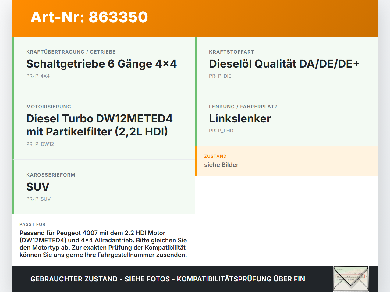 Peugeot 4007 GP 07-12 HDI 2,2 115KW DW12METED4 Ausgleichswelle Ölpumpe Peugeot 4007 GP 07-12 01.12.2008 051234 gebraucht Vorschau 3