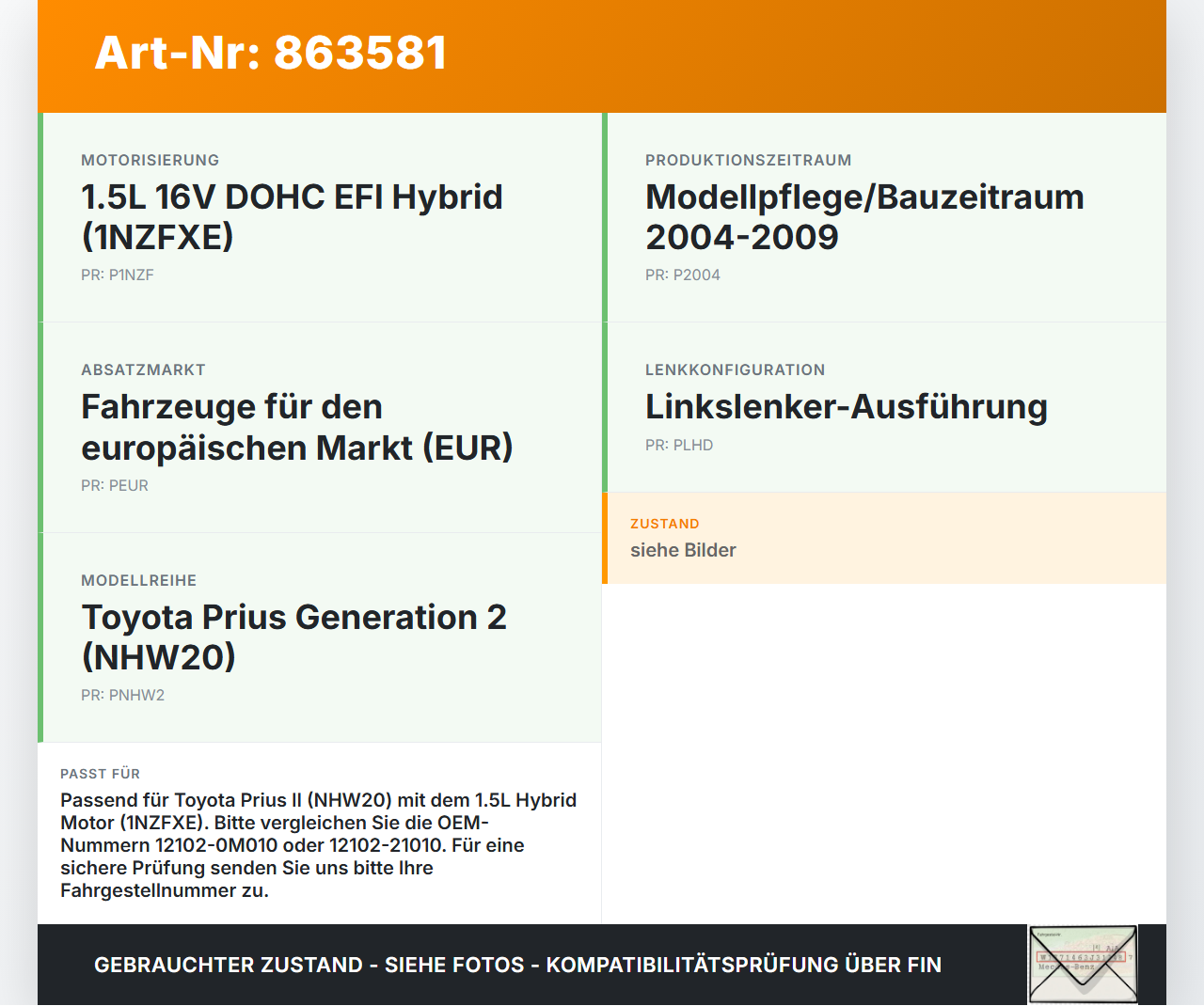 Toyota Prius II 05-09 Hybrid 1,5 57KW 1NZFXE Ölwanne Motorwanne Toyota Prius II 05-09 23.03.2005  12102-0M010... Vorschau 3