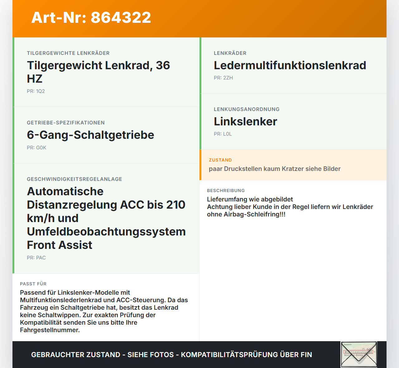 VW Passat 3G B8 14-19 Sport Lenkrad ohne Airbag VW Passat 3G B8 14-19 07.11.2017 5G0419091GB 6219528D gebraucht Vorschau 3