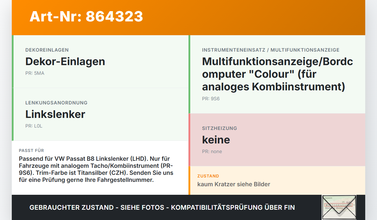 VW Passat 3G B8 14-19 Verkleidung für Tacho VW Passat 3G B8 14-19 07.11.2017 3G1858366A 3G1858366ACZH gebraucht Vorschau 3