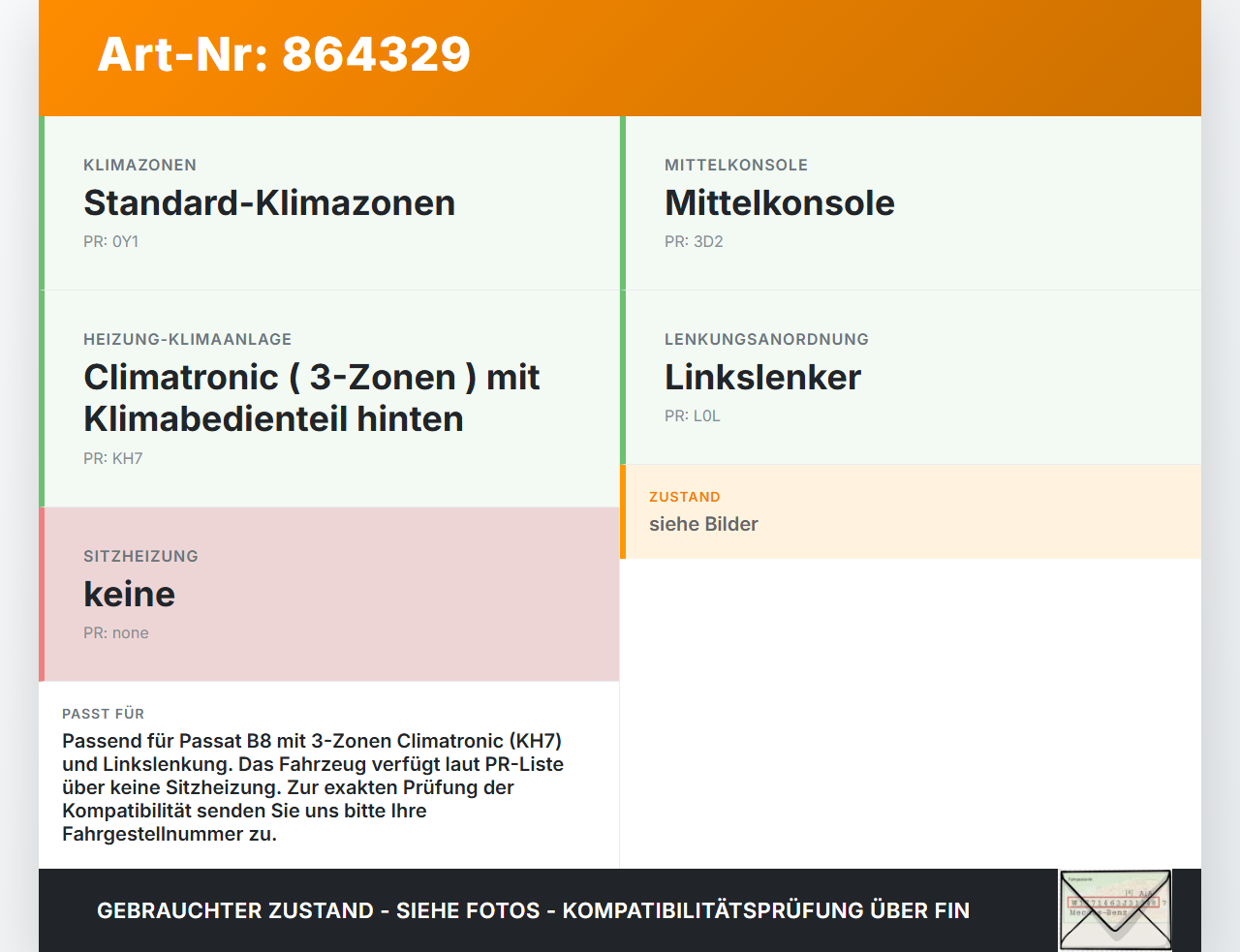 VW Passat 3G B8 14-19 Bedienteil Bedienelement Heizung Klimabedienteil VW Passat 3G B8 14-19 07.11.2017 3G0907049D... Vorschau 3