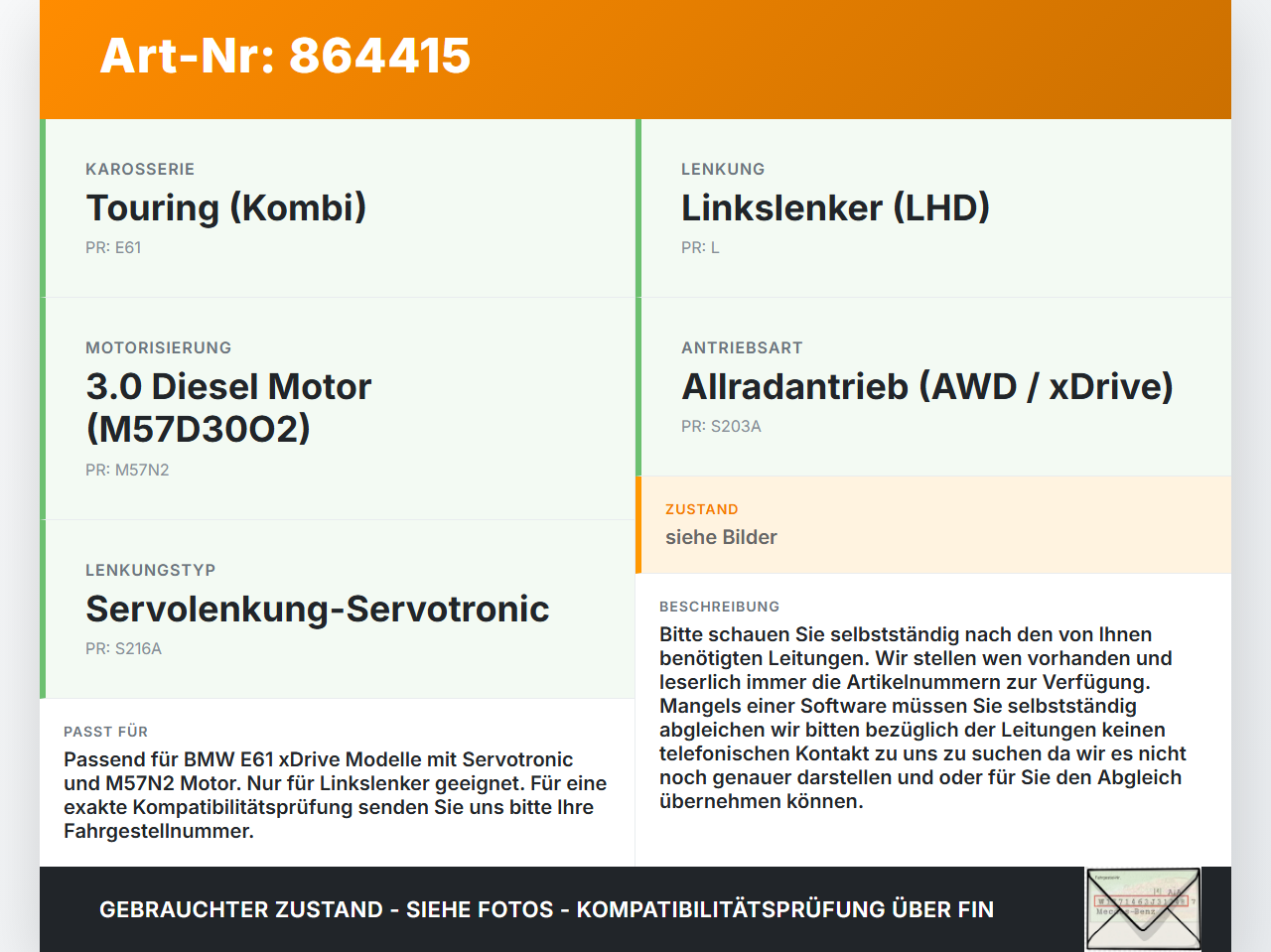 BMW 5er 530XD E61 03-07 3,0D 170KW Servo Schlauch Servoleitung BMW 5er 530XD E61 03-07 02.11.2005 6773730... Vorschau 3