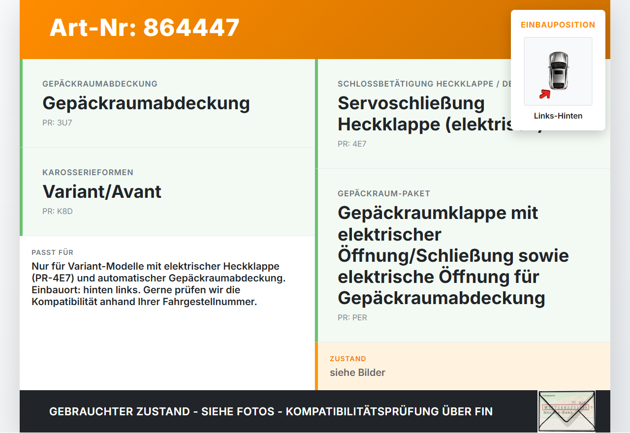 VW Passat 3G B8 14-19 Stellmotor Laderaumabdeckung für Keofferraum Links Hinten VW Passat 3G B8 14-19 07.11.2017... Vorschau 3