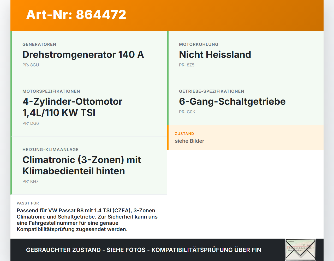 VW Passat 3G B8 14-19 TSI 1,4 110KW Lüfter Ventilator f. Kühler VW Passat 3G B8 14-19 07.11.2017 5Q0121203CN gebraucht Vorschau 3