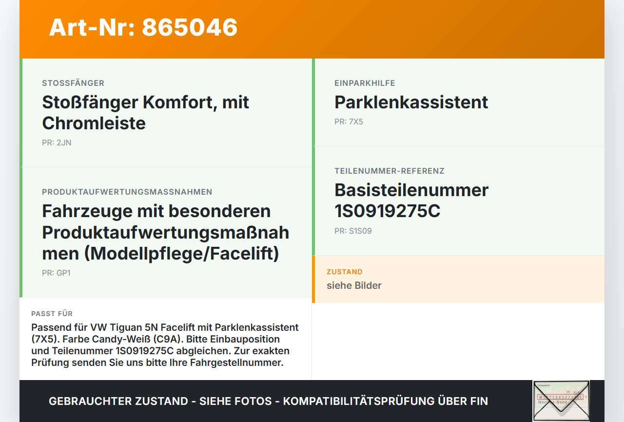 VW Tiguan I 5N 11-16 Abstands Sensor Parksensor PDC H5 VW Tiguan I 5N 11-16 18.12.2014 1S0919275C gebraucht Vorschau 3