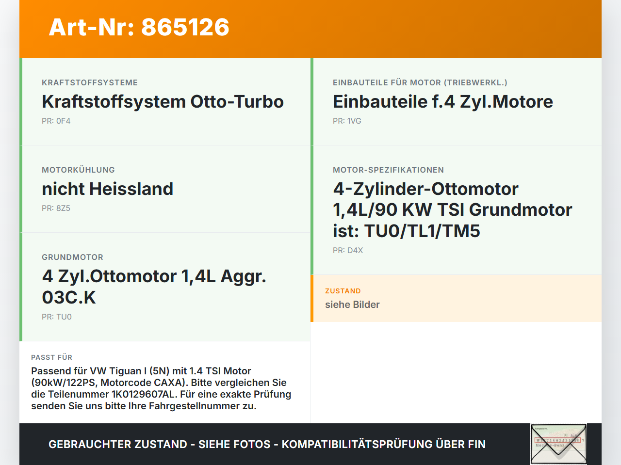 VW Tiguan I 5N 11-16 TSI 1,4 90KW Luftfilterkasten VW Tiguan I 5N 11-16 18.12.2014 1K0129607AL gebraucht Vorschau 3