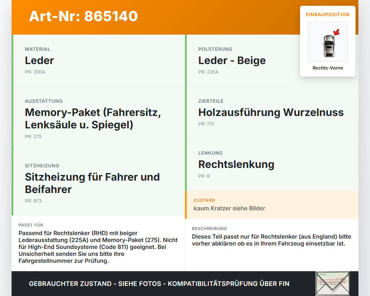 Mercedes CLS 250 C218 11-14 Kombi RHD Türverkleidung Türpappe Rechts Vorne Java Dunkel Mercedes CLS 250 C218 11-14... Vorschau 3