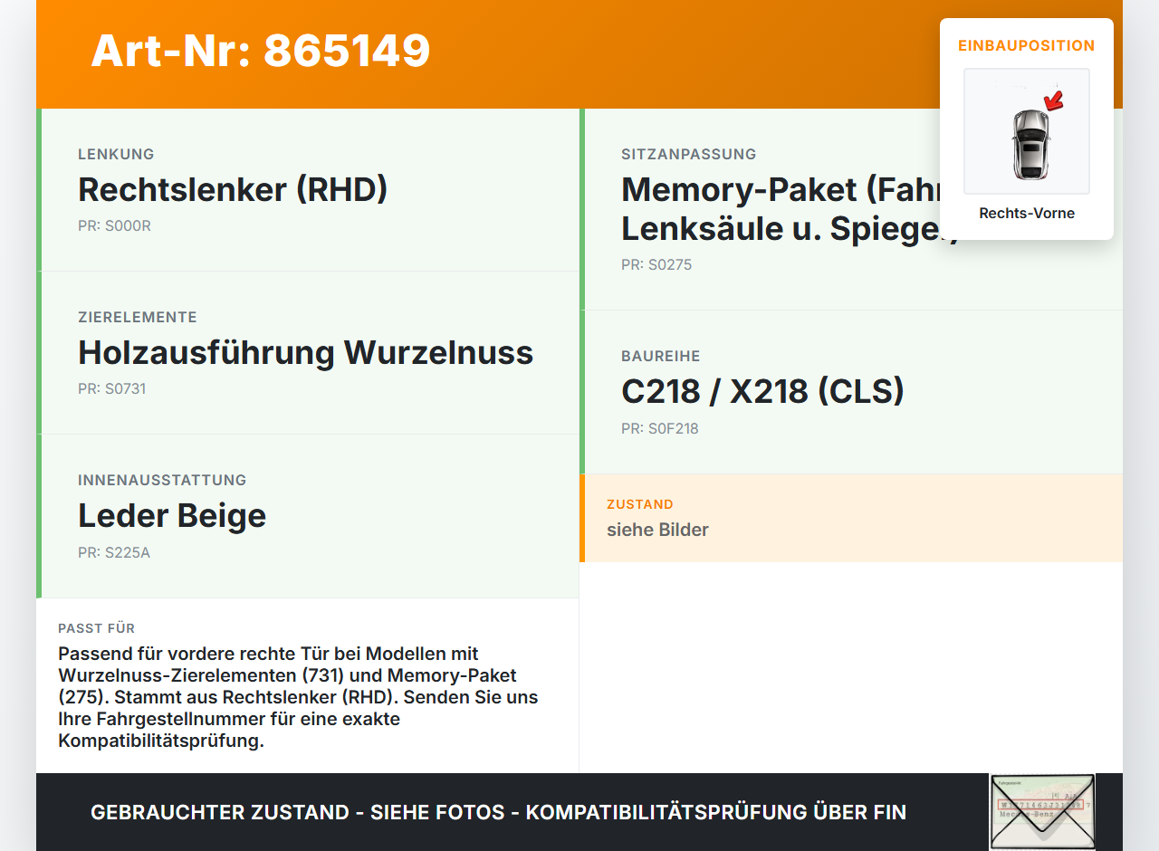 Mercedes CLS 250 C218 11-14 Kombi Türleiste Türgriff Rechts Vorne Innen Wurzelnuss 197 Mercedes CLS 250 C218 11-14... Vorschau 3
