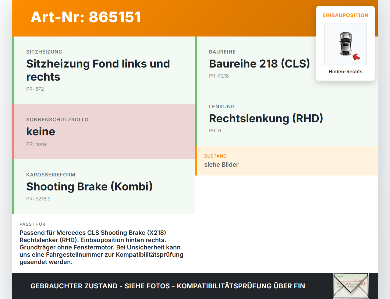 Mercedes CLS 250 C218 11-14 Kombi Fensterheber o. FH-Motor Hinten Rechts Mercedes CLS 250 C218 11-14 18.11.2013... Vorschau 3