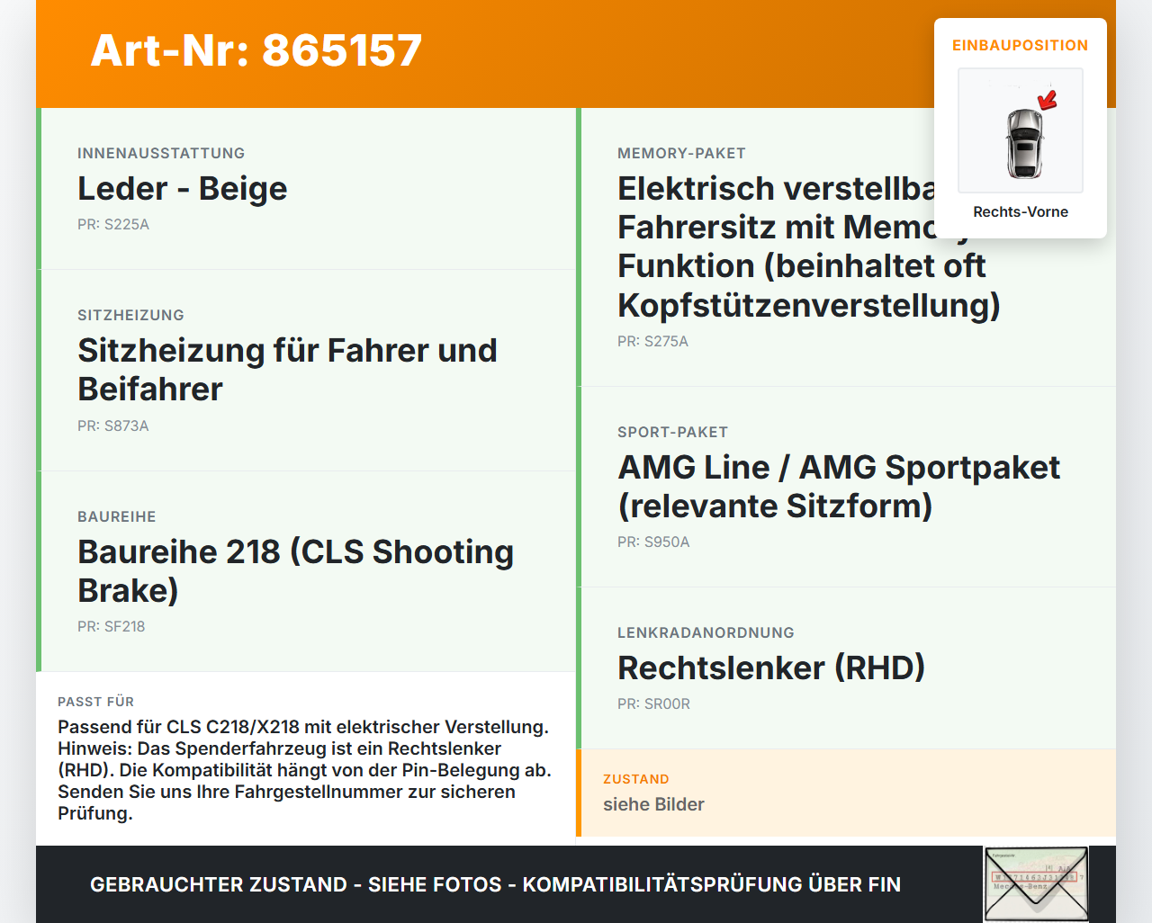 Mercedes CLS 250 C218 11-14 Stellmotor f. Kopfstütze Verstellung Beifahrer Sitz Rechts Vorne Mercedes CLS 250 C218... Vorschau 3
