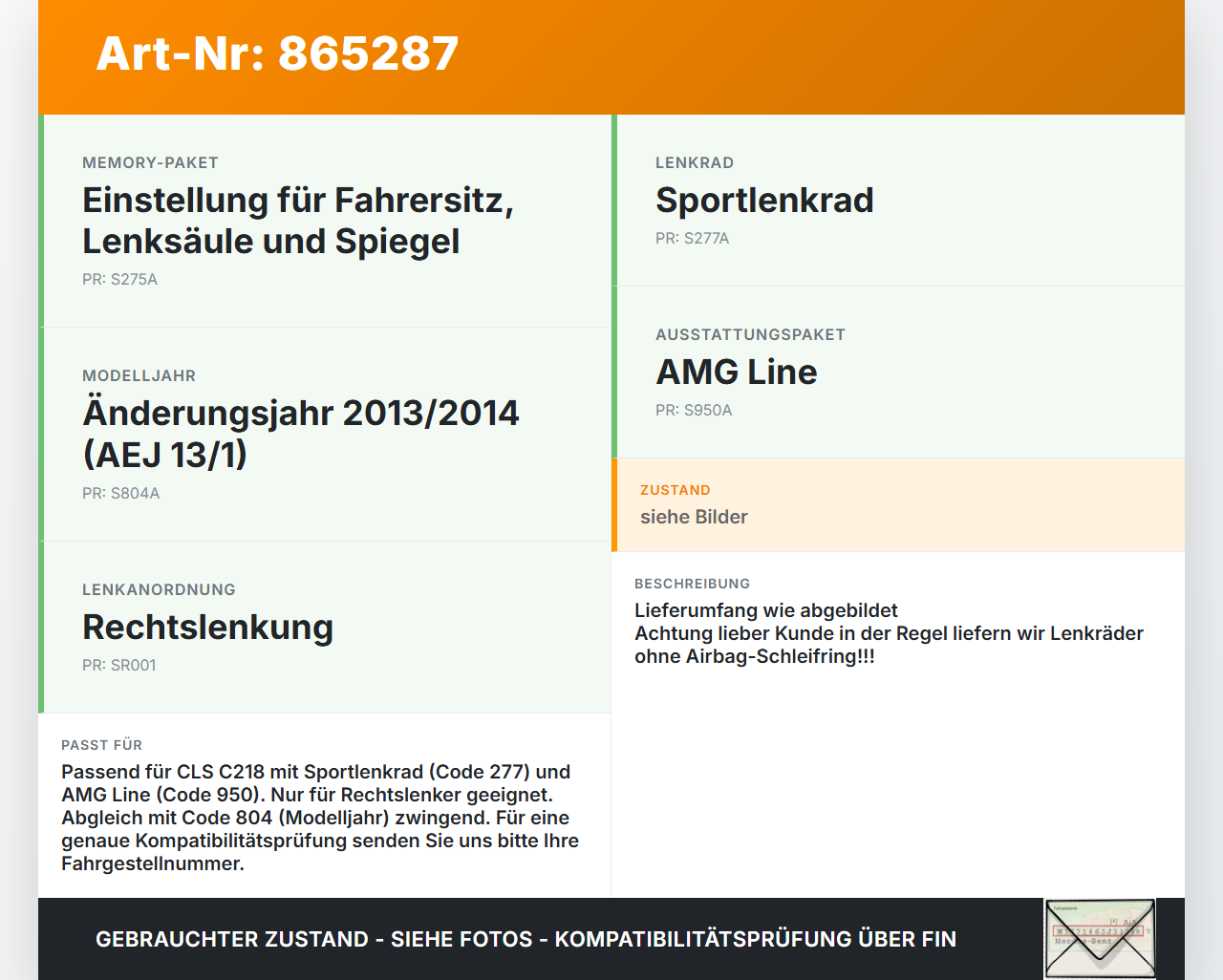 Mercedes CLS 250 C218 11-14 Lenkrad Airbaglenkrad Schwarz 9E38 Mercedes CLS 250 C218 11-14 18.11.2013 A1724604203... Vorschau 3