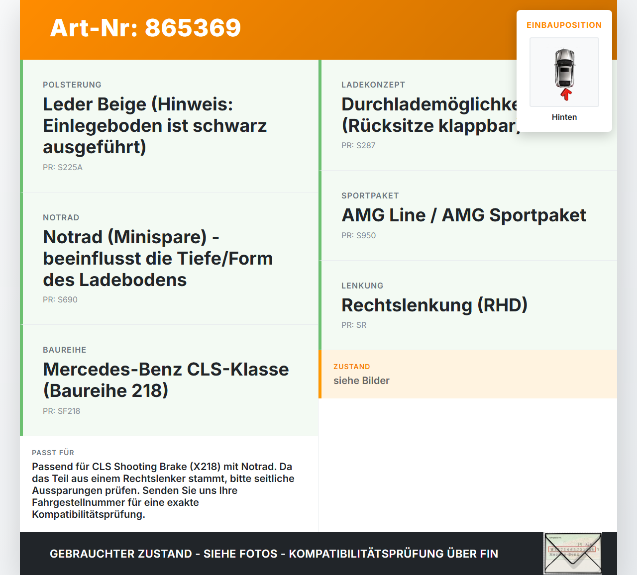 Mercedes CLS 250 C218 11-14 Kombi Kofferraummatte Kofferraum Einlegeboden Hinten Schwarz Mercedes CLS 250 C218... Vorschau 3