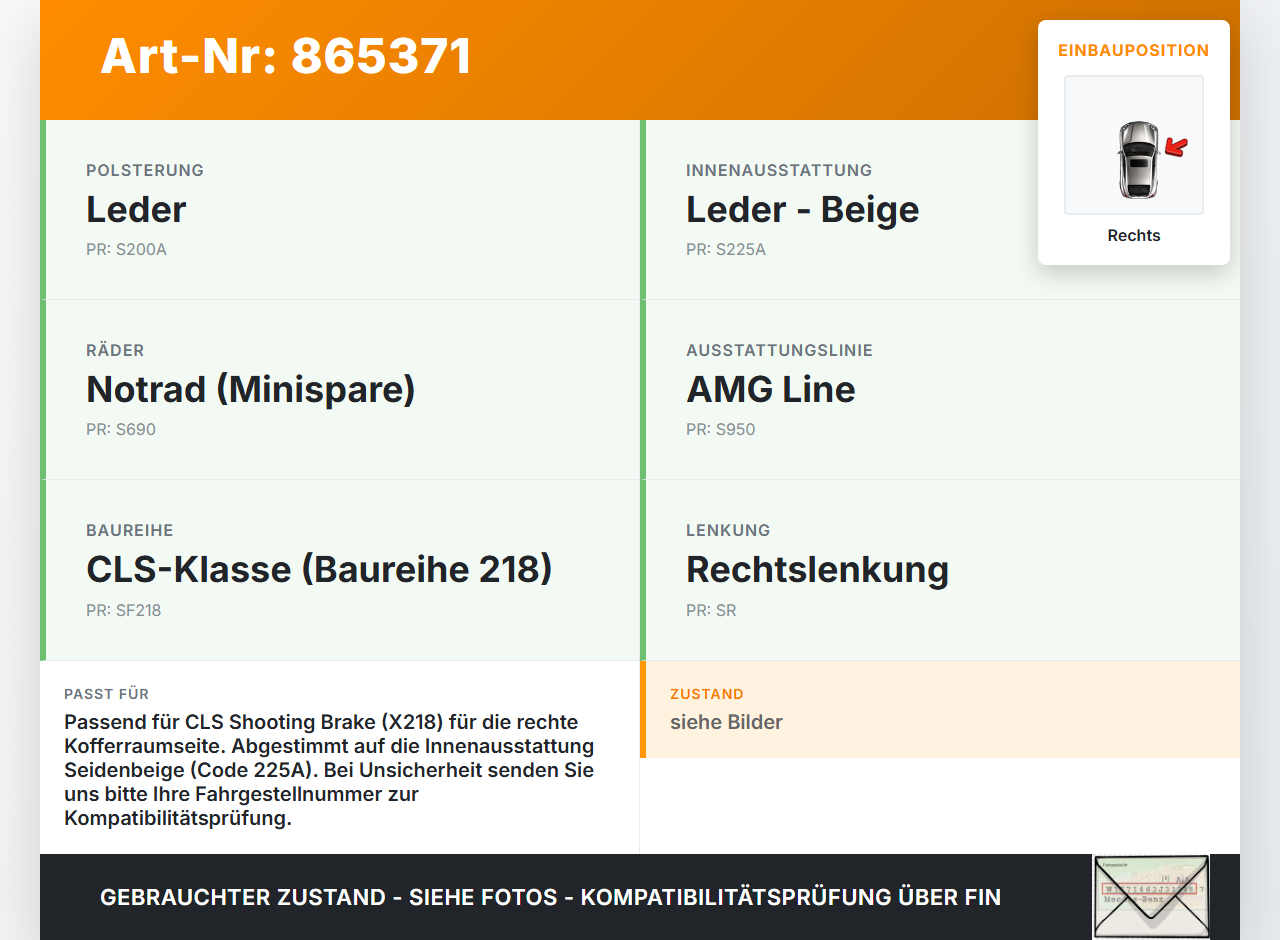 Mercedes CLS 250 C218 11-14 Kombi Deckel für Kofferraum Seitenverkleidung Rechts Mercedes CLS 250 C218 11-14... Vorschau 3