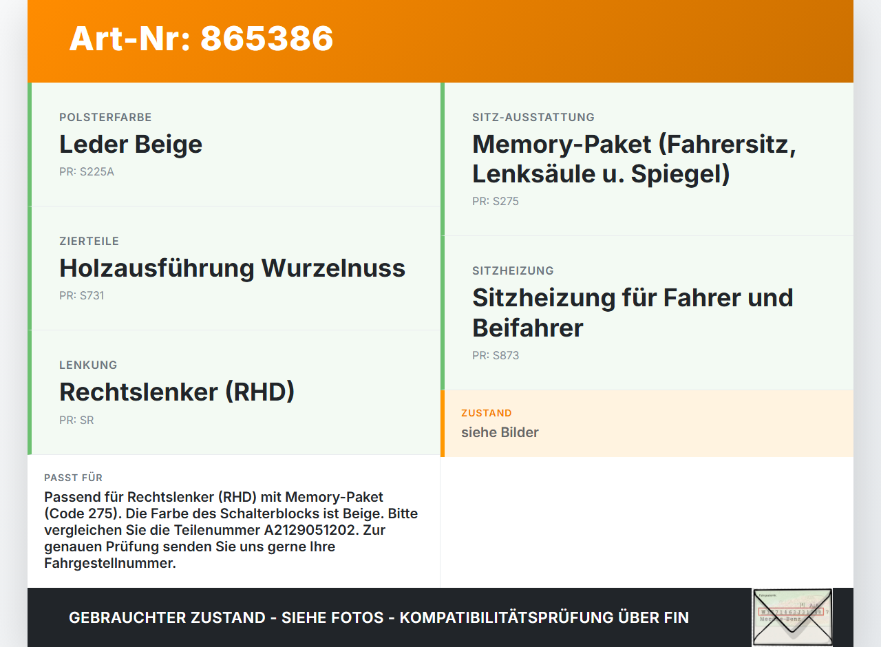 Mercedes CLS 250 C218 11-14 Schalter SME Mercedes CLS 250 C218 11-14 18.11.2013 A2129051202 3389.1001-00 gebraucht Vorschau 3