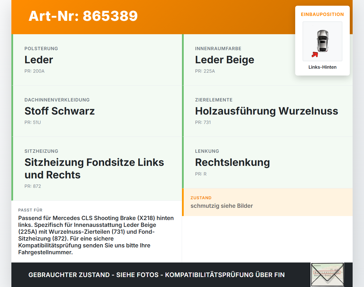Mercedes CLS 250 C218 11-14 Kombi Türverkleidung Türpappe Links Hinten Mercedes CLS 250 C218 11-14 18.11.2013... Vorschau 3