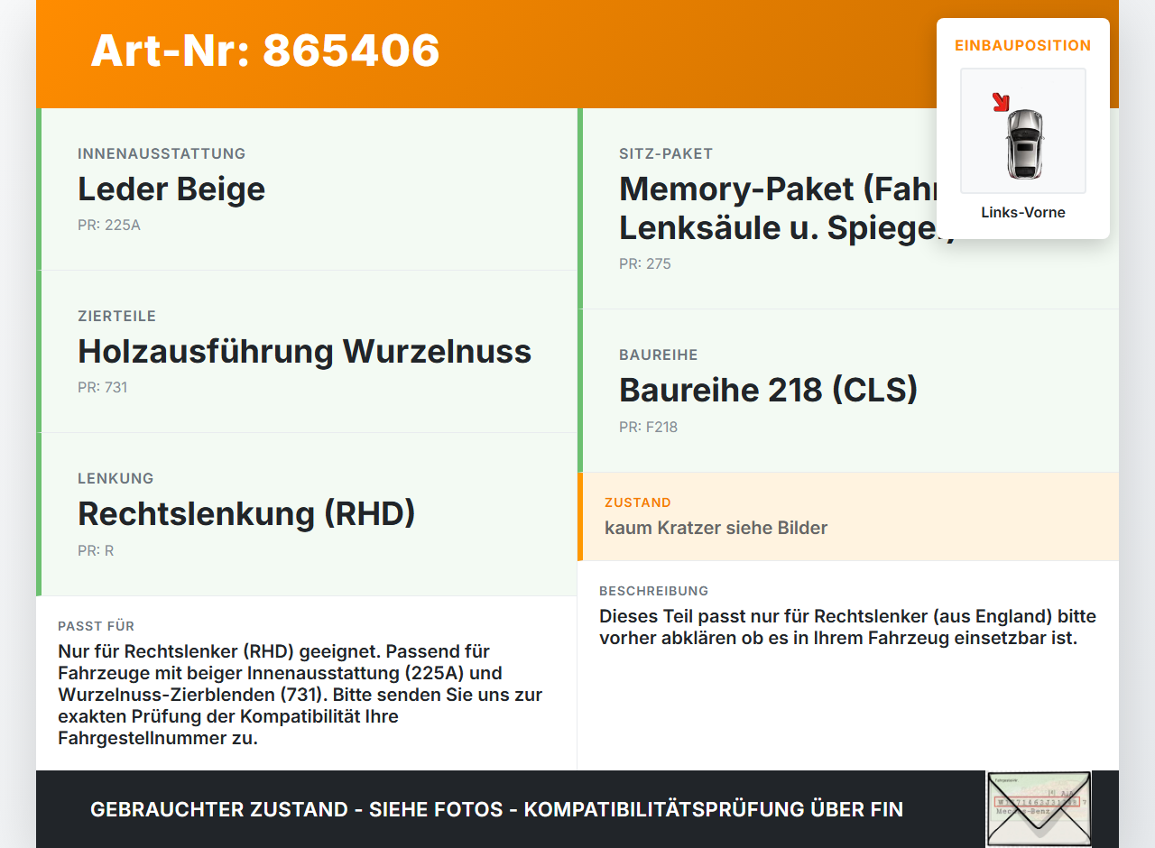 Mercedes CLS 250 C218 11-14 Kombi RHD Türgriff Griff Griffmuschel Innen Links Vorne Wurzelholz Zierblende Mercedes... Vorschau 3