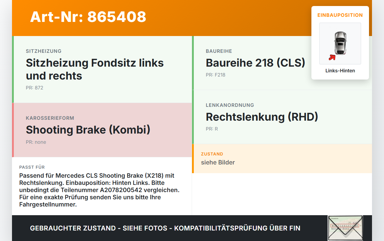Mercedes CLS 250 C218 11-14 Kombi Fensterhebermotor Links Hinten Mercedes CLS 250 C218 11-14 18.11.2013 A2078200542... Vorschau 3