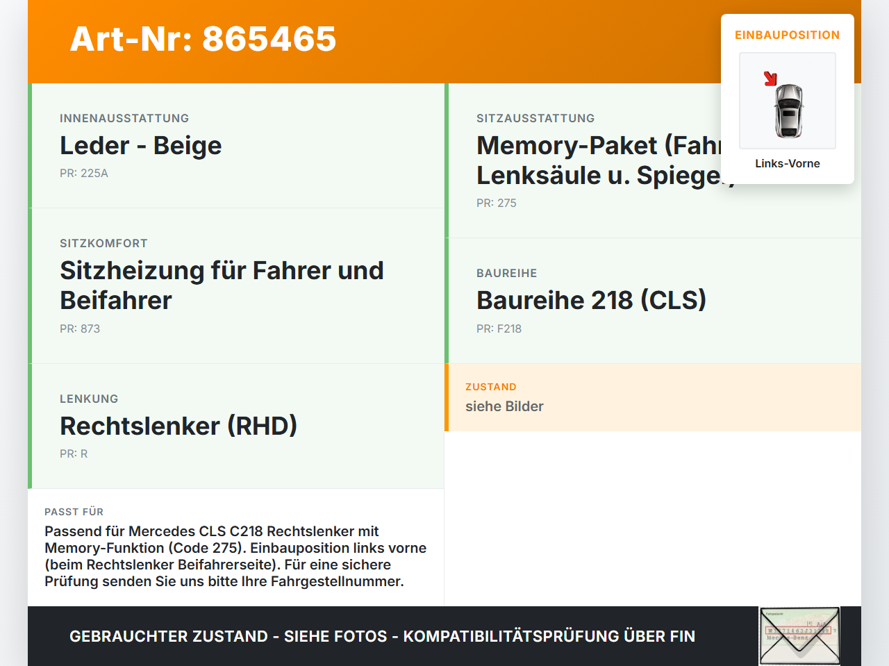 Mercedes CLS 250 C218 11-14 Stellmotor Elektr. Sitzverstellung Links Vorne Mercedes CLS 250 C218 11-14 18.11.2013... Vorschau 3