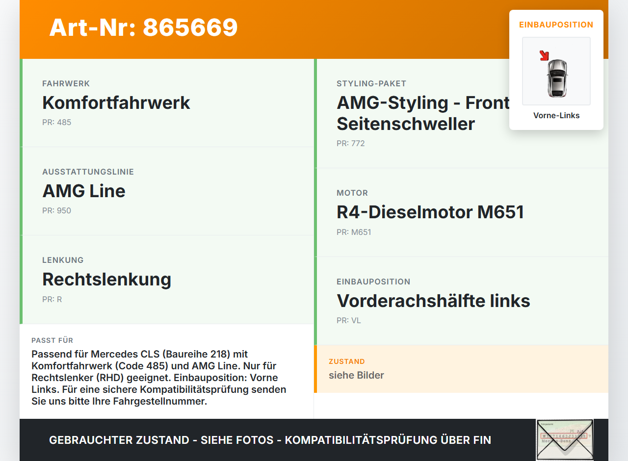 Mercedes CLS 250 C218 11-14 Kombi Federbein Stossdämpfer Vorne Links Mercedes CLS 250 C218 11-14 18.11.2013... Vorschau 3