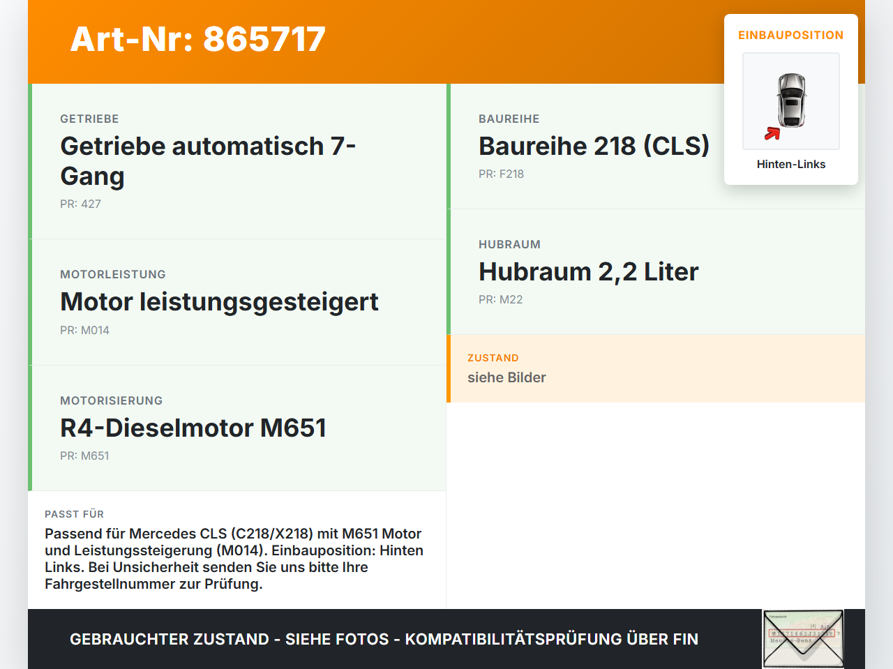 Mercedes CLS 250 C218 11-14 Kombi CDI 2,2 150KW Antriebswelle Gelenkwelle Hinten Links Mercedes CLS 250 C218 11-14... Vorschau 3