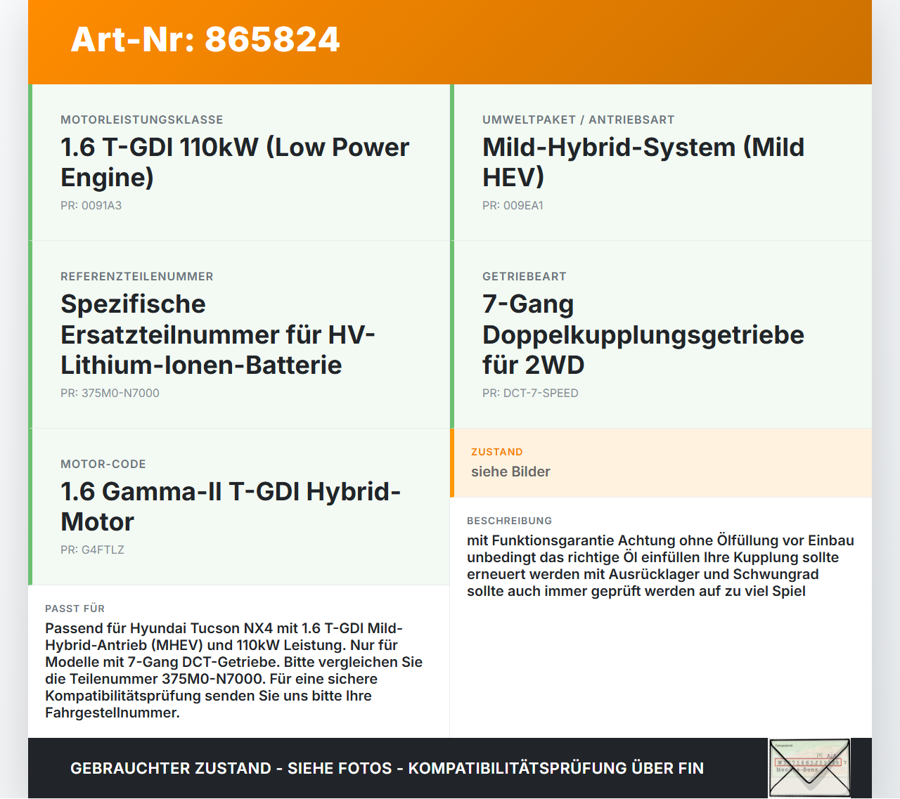 Hyundai Tucson IV NX4 20-24 T-GDI 1,6 110KW HV Li-on Hybridbatterie Hybrid Batterie Akku Hyundai Tucson IV NX4... Vorschau 3
