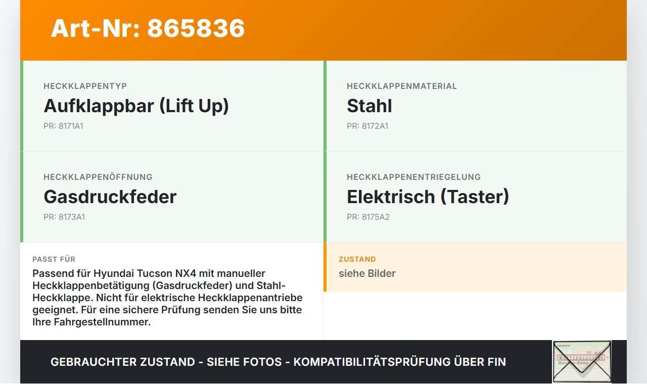 Hyundai Tucson IV NX4 20-24 2x Dämpfer für Heckklappe Gasdruckfeder 600N Hyundai Tucson IV NX4 20-24 30.04.2021... Vorschau 3