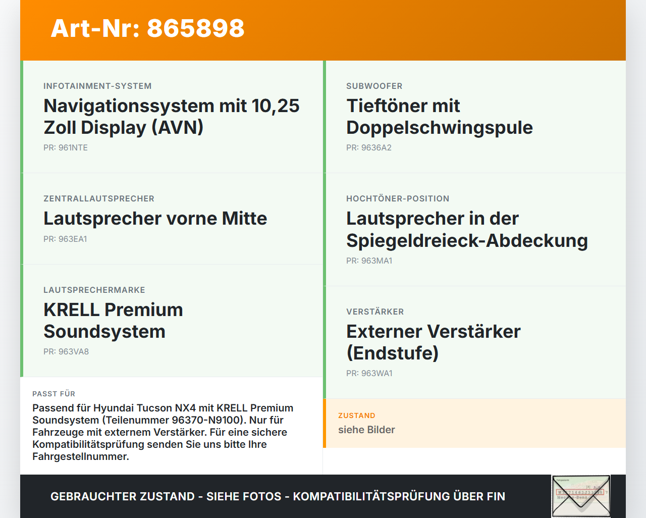 Hyundai Tucson IV NX4 20-24 Verstärker Endstufe für Soundsystem Hyundai Tucson IV NX4 20-24 17.05.2021 96370-N9100... Vorschau 3