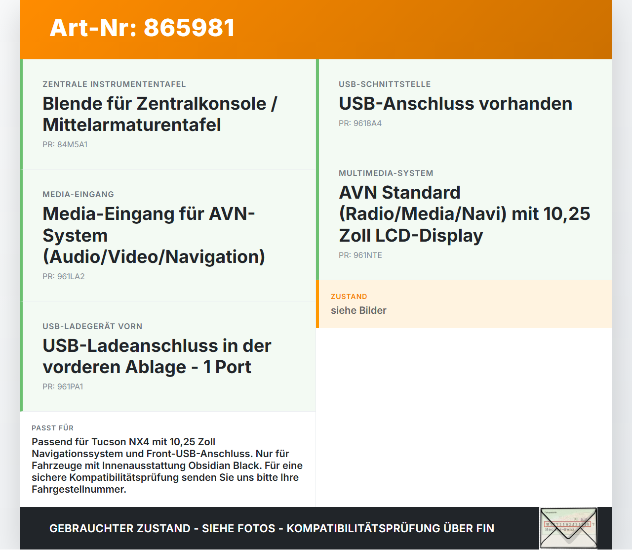 Hyundai Tucson IV NX4 20-24 USB Lader Hyundai Tucson IV NX4 20-24 30.04.2021 96125N9000 gebraucht Vorschau 3