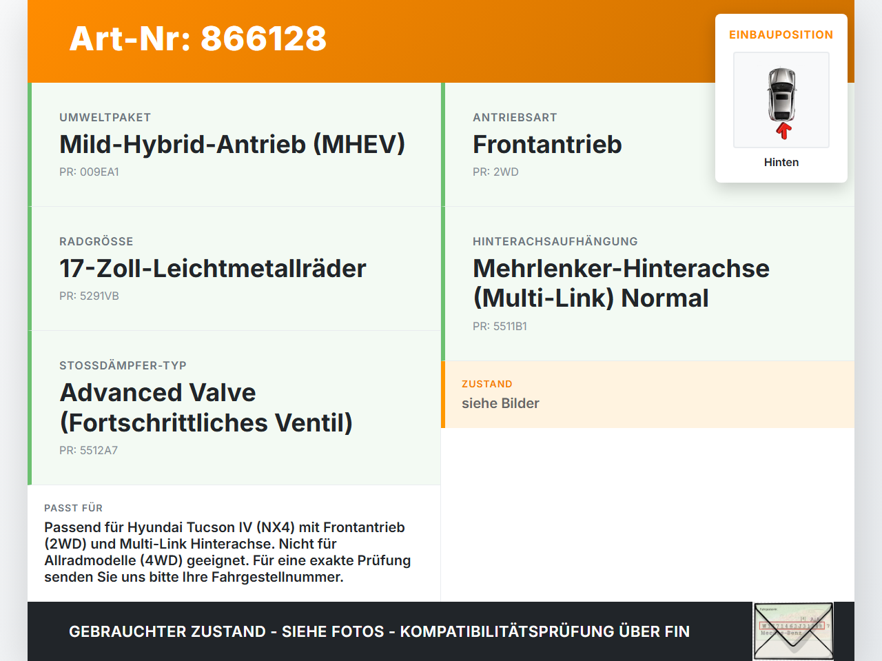 Hyundai Tucson IV NX4 20-24 Stabi Stabilisator Hinten Hyundai Tucson IV NX4 20-24 30.04.2021 55510N9000 55510-N9000... Vorschau 3