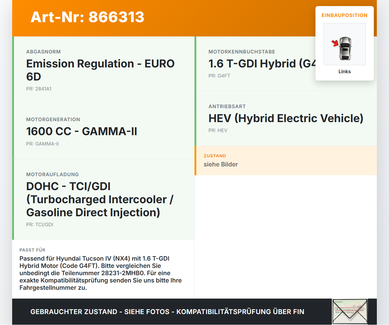 Hyundai Tucson IV NX4 20-24 Hybrid 1,6 132KW G4FT Turbolader Turbo Links Hyundai Tucson IV NX4 20-24 17.05.2021... Vorschau 3