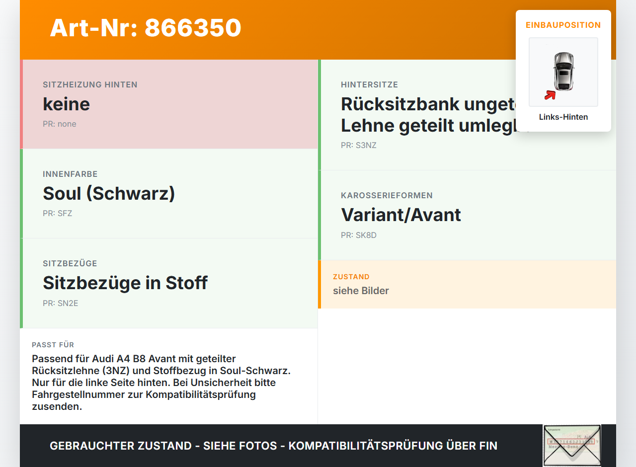 Audi A4 8K B8 QU 11-15 Kombi Sitzbezug Rückenpolster Links für Rücksitzbank Hinten Audi A4 8K B8 QU 11-15... Vorschau 3
