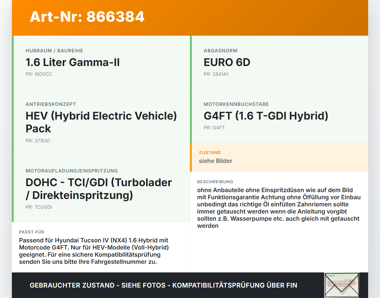 Hyundai Tucson IV NX4 20-24 Hybrid 1,6 132KW G4FT Motor Triebwerk G11Z Hyundai Tucson IV NX4 20-24 17.05.2021... Vorschau 3