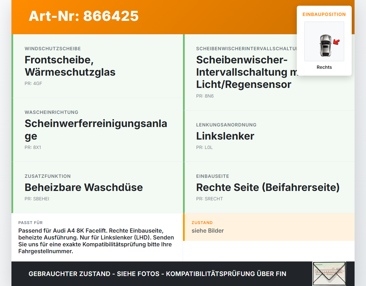 Audi A4 8K B8 QU 11-15 Waschdüse für Windschutzscheibe WS Rechts beheizt Audi A4 8K B8 QU 11-15 10.04.2015... Vorschau 3