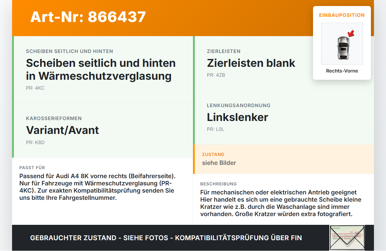 Audi A4 8K B8 QU 11-15 Kombi Seitenscheibe RVK Türscheibe Rechts Vorne Audi A4 8K B8 QU 11-15 10.04.2015 8K0845202D... Vorschau 3