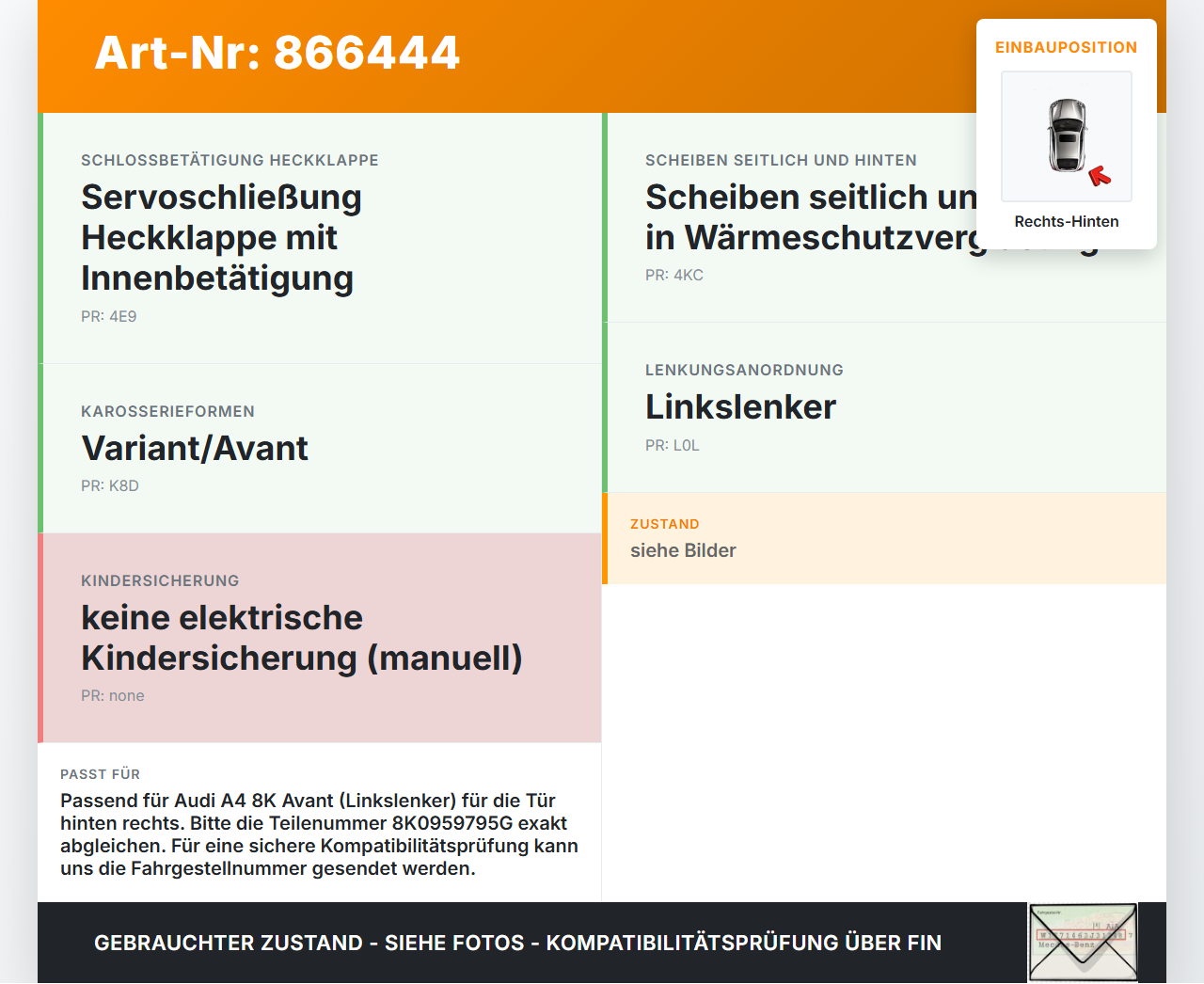 Audi A4 8K B8 QU 11-15 Steuergerät ECU Modul Türsteuergerät Rechts Hinten Audi A4 8K B8 QU 11-15 10.04.2015... Vorschau 3