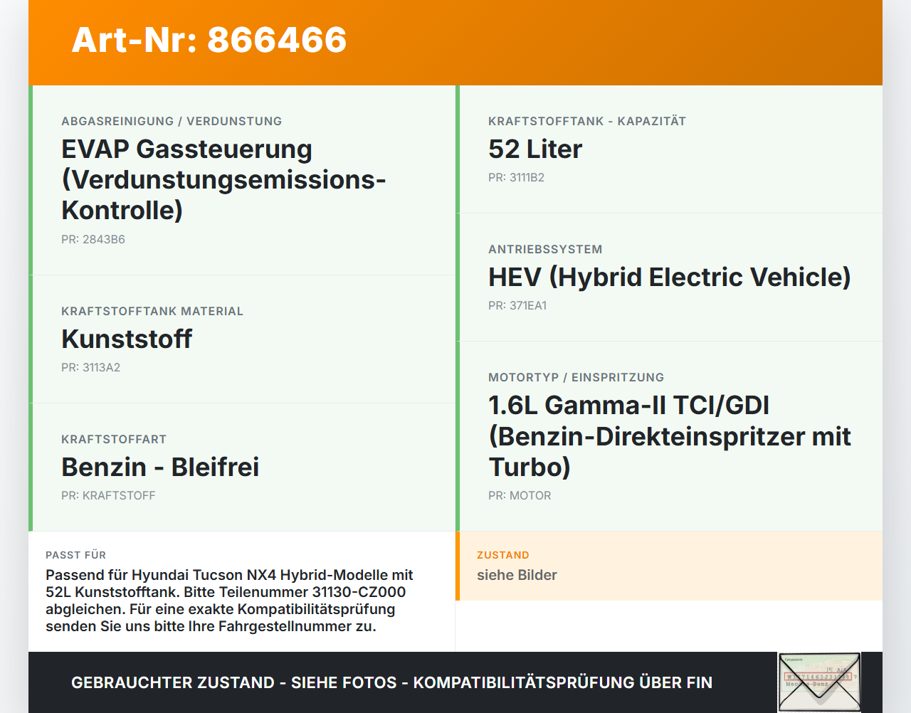 Hyundai Tucson IV NX4 20-24 Hybrid 1,6 132KW Tankgeber Tankeinheit Hyundai Tucson IV NX4 20-24 17.05.2021... Vorschau 3