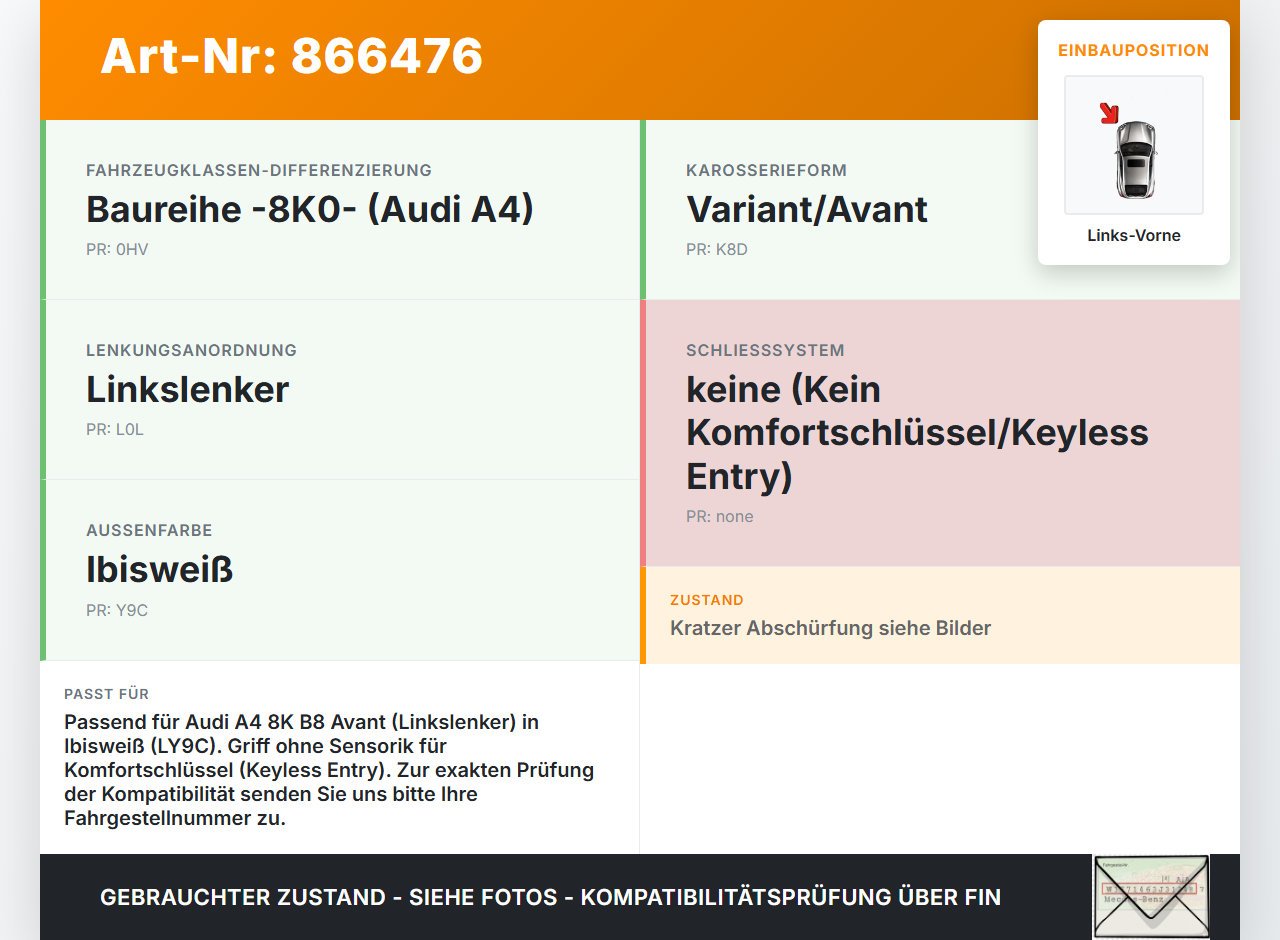 Audi A4 8K B8 QU 11-15 Kombi Türgriff Griff aussen Links Vorne LY9C Audi A4 8K B8 QU 11-15 10.04.2015 8T0837205A... Vorschau 3