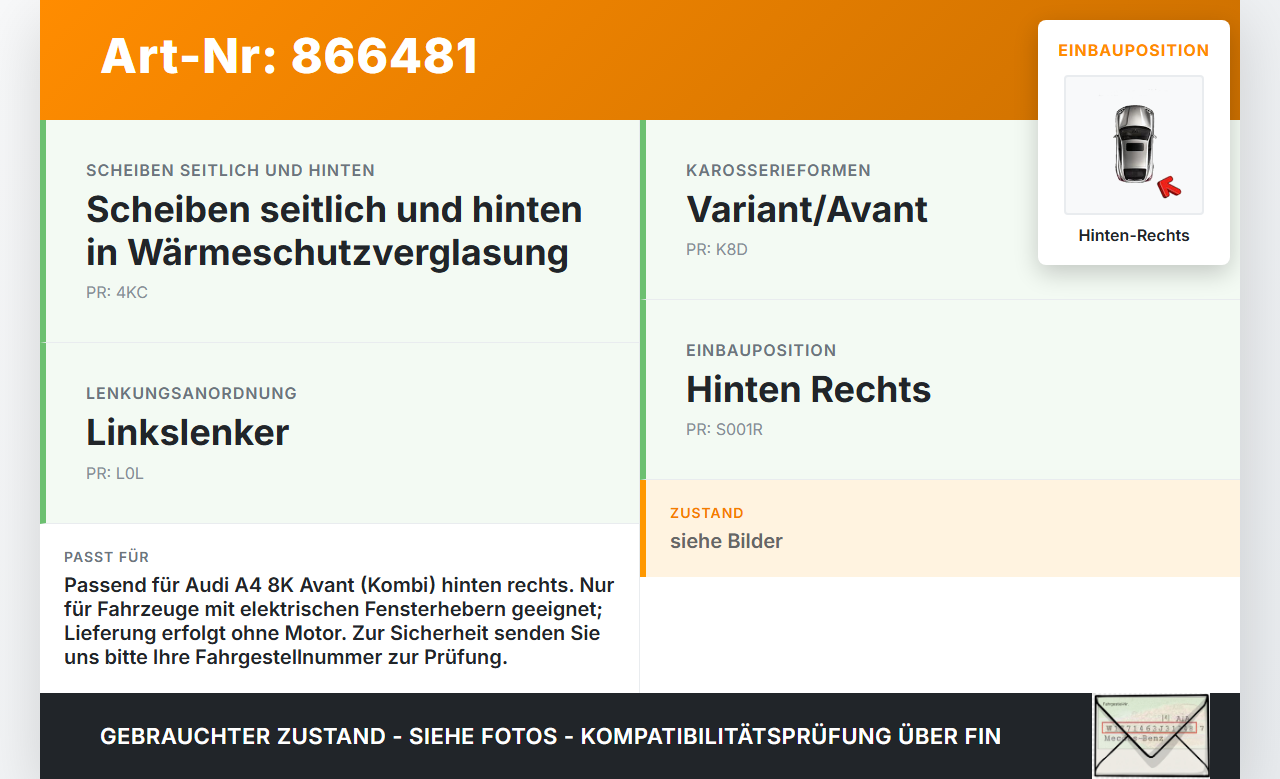 Audi A4 8K B8 QU 11-15 Kombi Fensterheber o. FH-Motor Hinten Rechts Audi A4 8K B8 QU 11-15 10.04.2015 8K0839462C... Vorschau 3