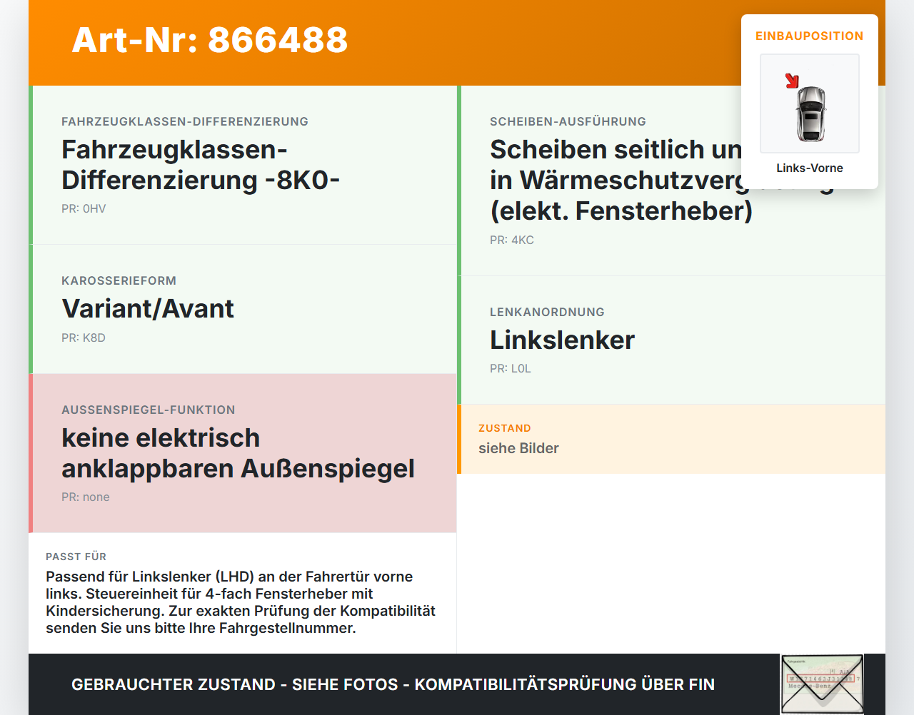 Audi A4 8K B8 QU 11-15 Kombi Fensterheberschalter Schalter Links Vorne Audi A4 8K B8 QU 11-15 10.04.2015 8K0959851F... Vorschau 3