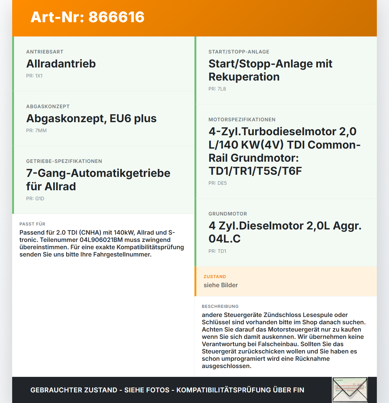 Audi A4 8K B8 QU 11-15 TDI 2,0 140KW Steuergerät ECU für Motor Motorsteuergerät Audi A4 8K B8 QU 11-15 10.04.2015... Vorschau 3