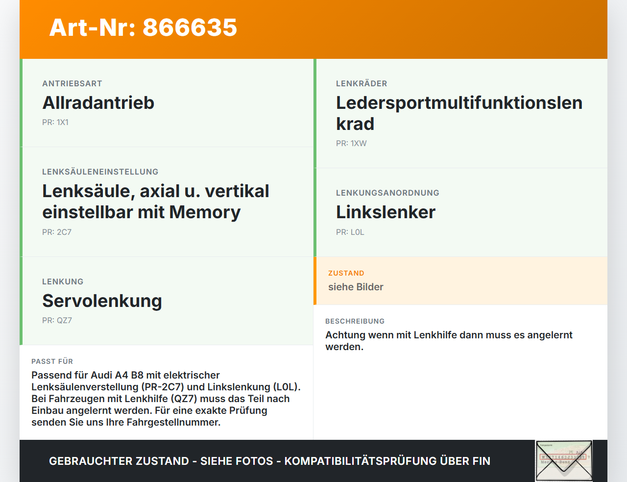 Audi A4 8K B8 QU 11-15 Elektr. Höhenverstellung für Lenksäule Audi A4 8K B8 QU 11-15 10.04.2015 8K0419502R... Vorschau 3