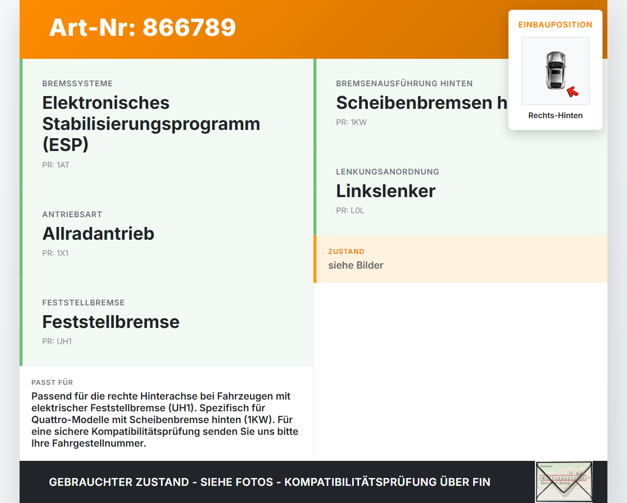 Audi A4 8K B8 QU 11-15 Stellmotor für Elektr. Feststellbremse Rechts Hinten Audi A4 8K B8 QU 11-15 10.04.2015... Vorschau 3
