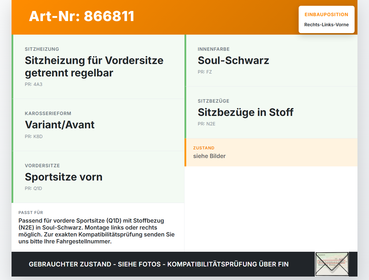 Audi A4 8K B8 QU 11-15 Kombi Kopfstütze für Beifahrer Sitz Rechts oder Links Vorne Soul Schwarz Audi A4 8K B8 QU... Vorschau 3