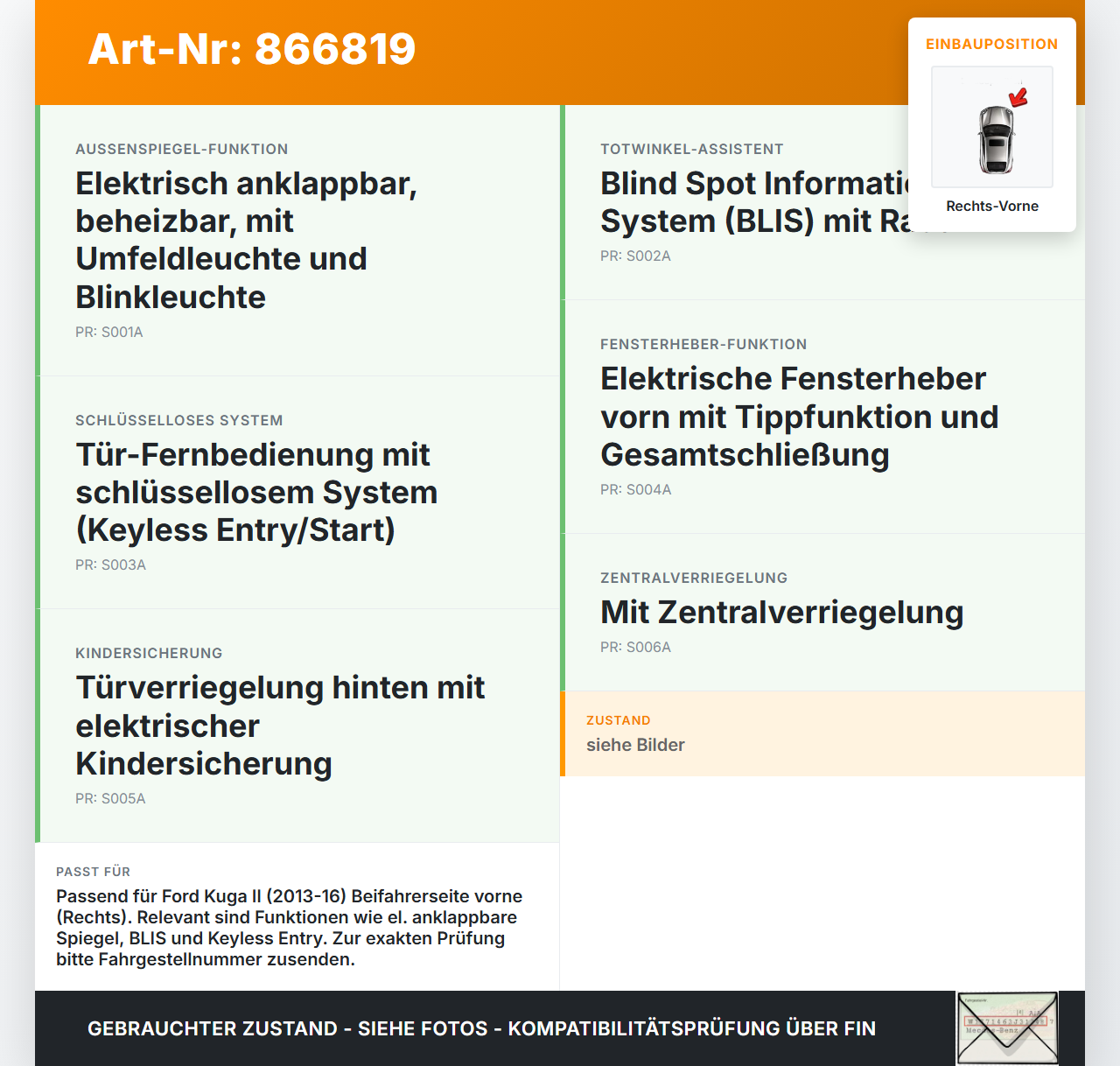 Ford Kuga II 13-16 Steuergerät ECU Modul Türsteuergerät Rechts Vorne Ford Kuga II 13-16 12.08.2016 F1ET-14B533-BG... Vorschau 3