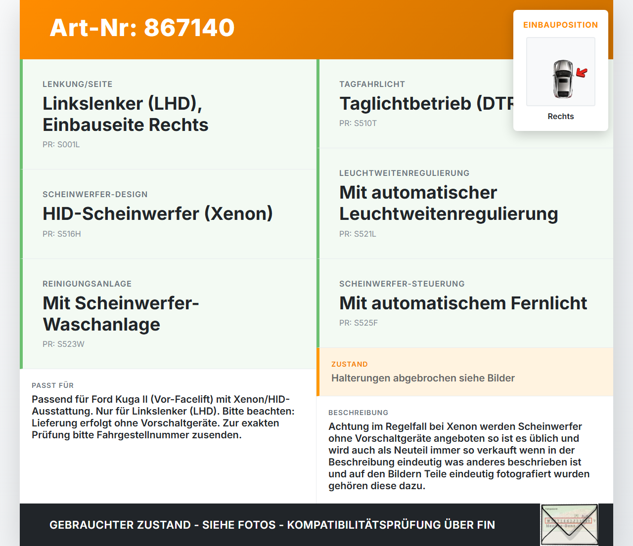 Ford Kuga II 13-16 Xenon Scheinwerfer Frontscheinwerfer Rechts orig. Ford Kuga II 13-16 12.08.2016 90043854... Vorschau 3