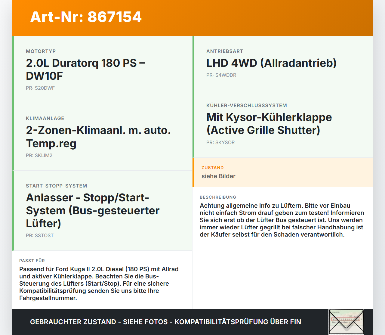Ford Kuga II 13-16 2,0 132KW Lüfter Ventilator f. Kühler Ford Kuga II 13-16 12.08.2016 EJ73-8C607-EA gebraucht Vorschau 3