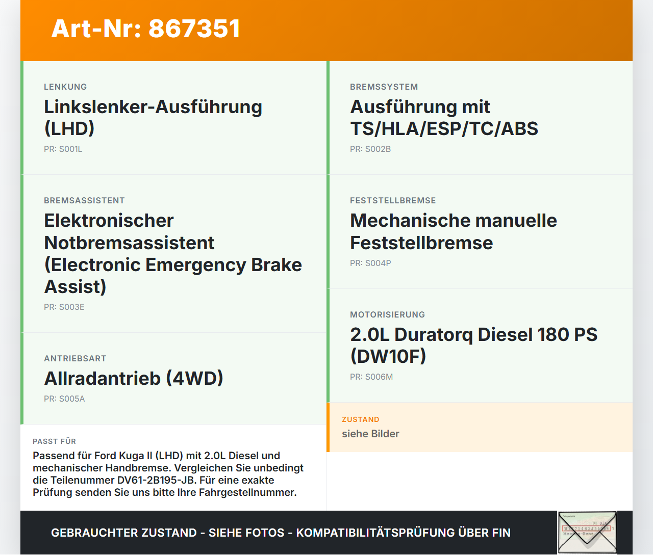 Ford Kuga II 13-16 2,0 132KW Bremskraftverstärker Ford Kuga II 13-16 12.08.2016 CV61-2005-JB DV61-2B195-JB... Vorschau 3