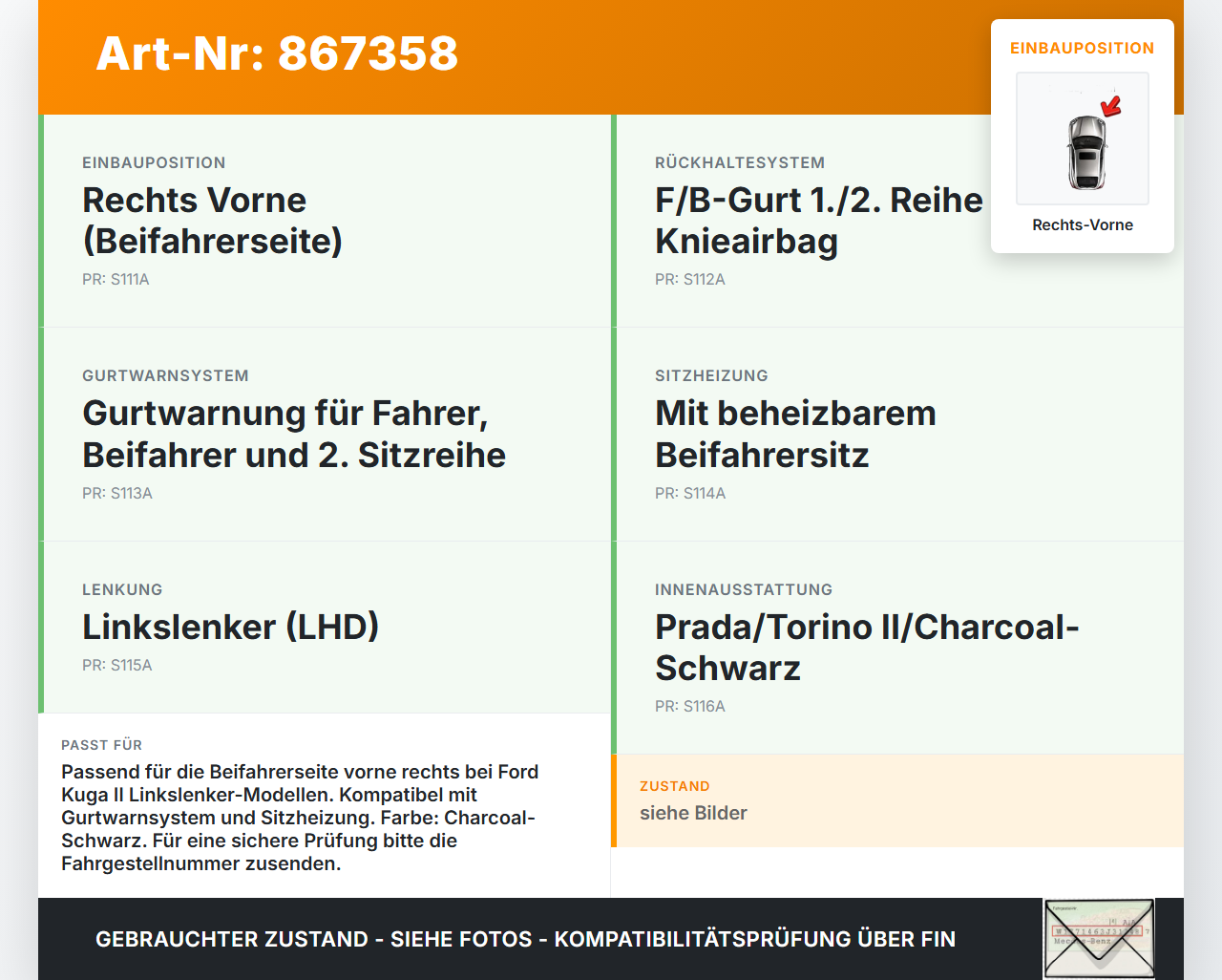 Ford Kuga II 13-16 Gurtschloss Rechts Vorne Ford Kuga II 13-16 12.08.2016 CV44-61208-AC CV44-61208-AC3JA6 6229638... Vorschau 3