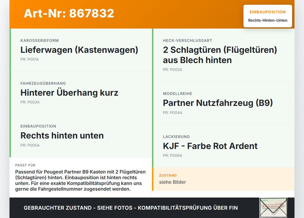 Peugeot Partner II 08-12 Kasten Türscharnier Tür Scharnier Rechts Hinten Unten für Flügeltür Peugeot Partner II... Vorschau 3