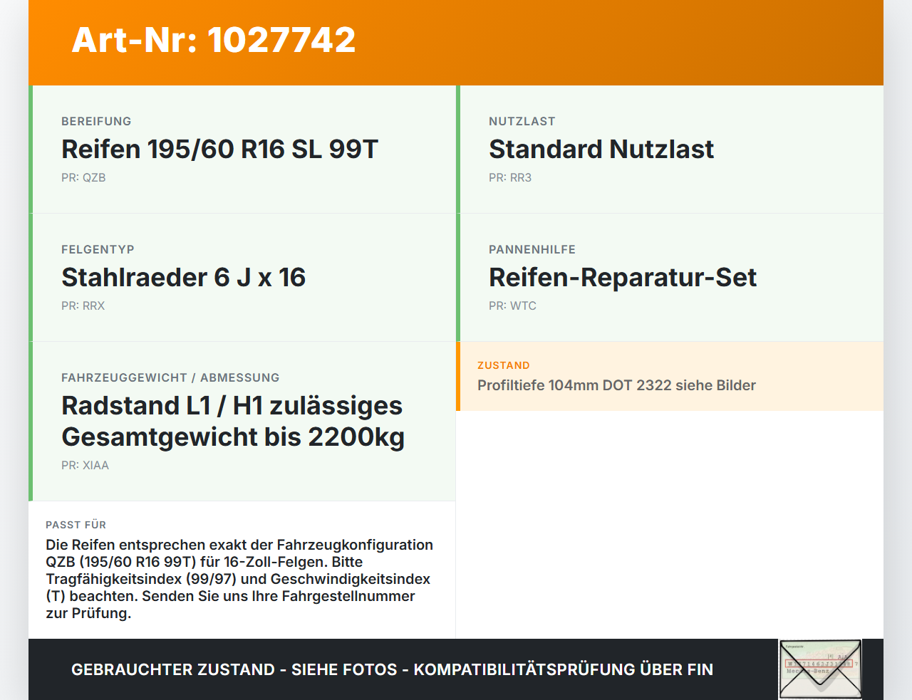 Opel Combo D X12 11-18 2x Reifen Winterreifen GTRadial 195/60R16 99/97T 10.42-10.44mm Opel Combo D X12 11-18... Vorschau 3